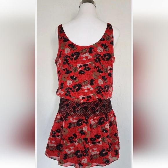 Harley Women's Dress 100% Silk Floral Mini Flare Red  Size 6 Small - Picture 6 of 6